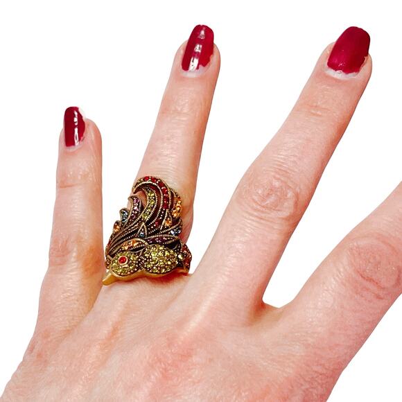 Signed Heidi Daus Bird of Paradise Figural Ring Colorful Swarovski Y2K Size 7 - Picture 6 of 12